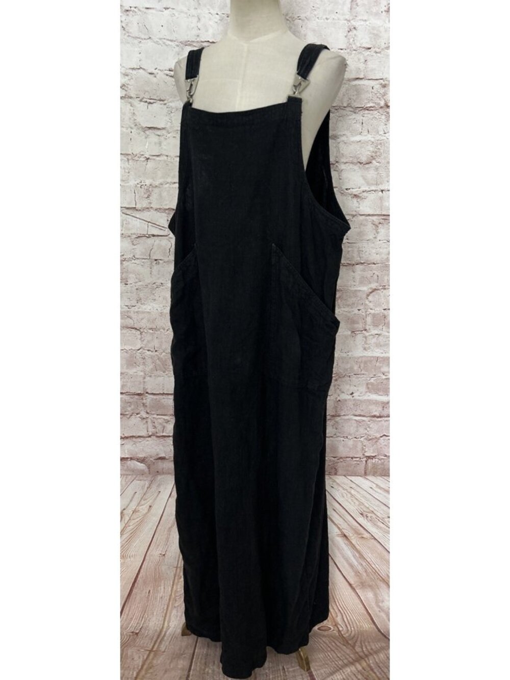 Timbuktu Station Linen Bib Overall Dress Black Size 3 / Large Silver Buckles